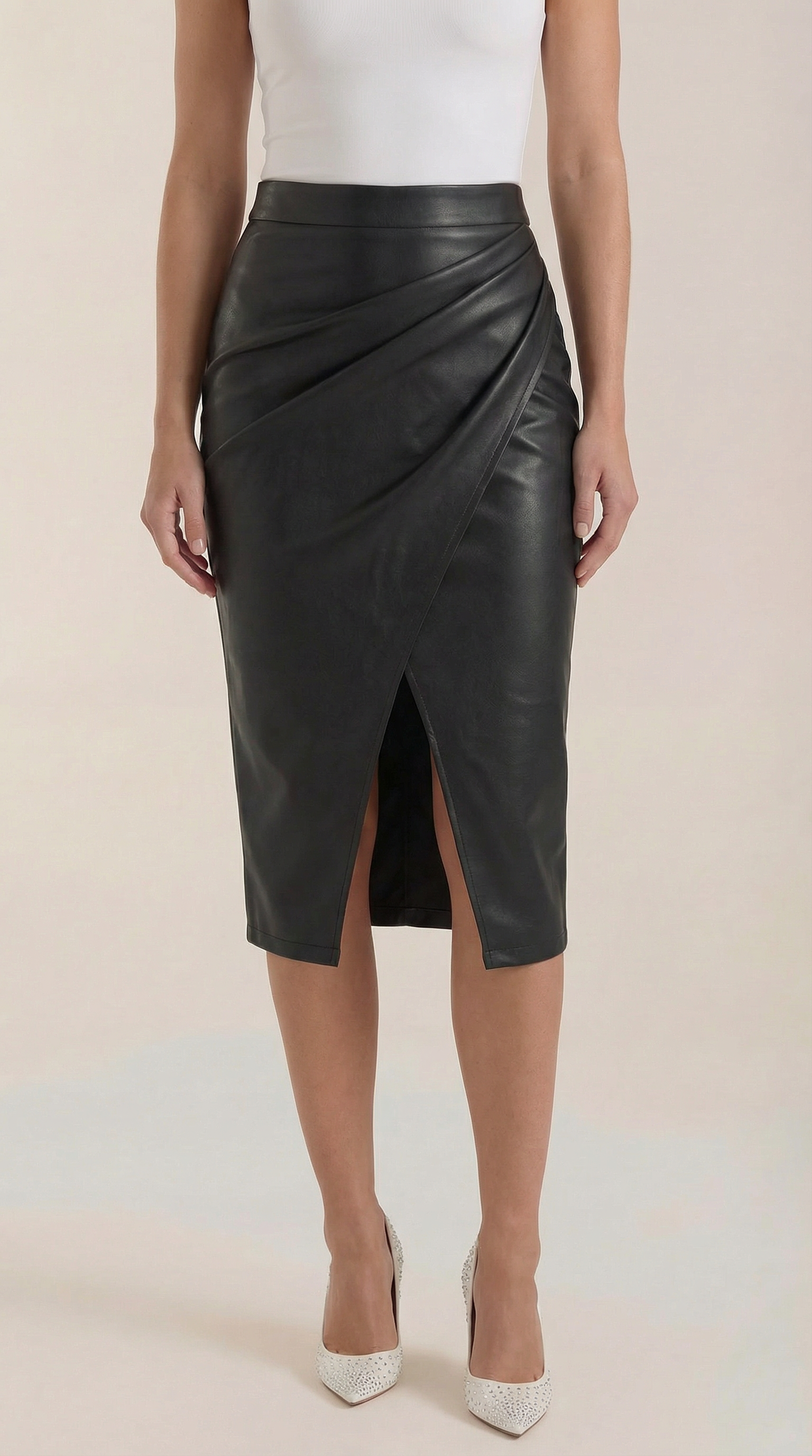 Mujer Falda midi con diseño drapeado y abertura frontal-Skirt for women-Casaluzia