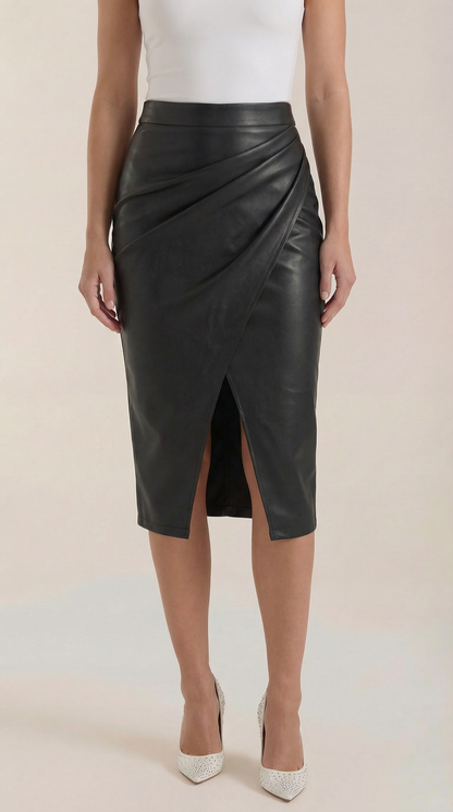 Mujer Falda midi con diseño drapeado y abertura frontal-Skirt for women-Casaluzia