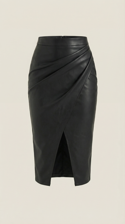 Mujer Falda midi con diseño drapeado y abertura frontal-Skirt for women-Casaluzia