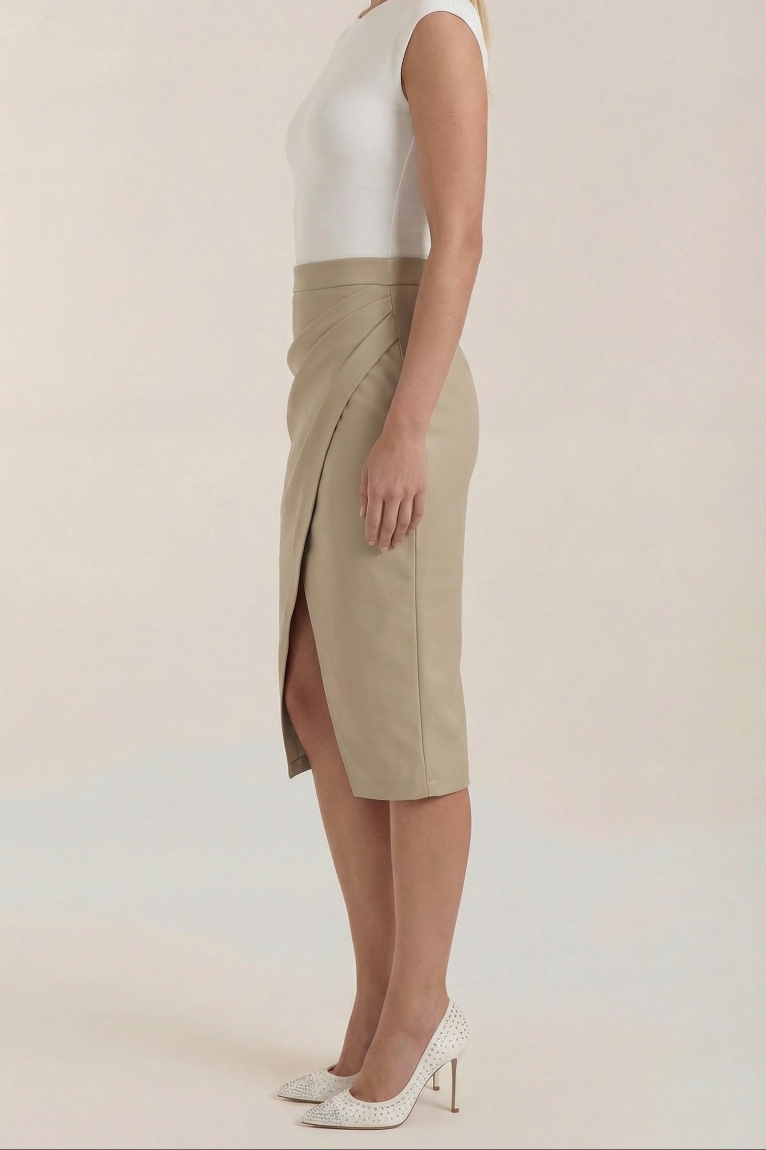 Mujer Falda midi con diseño drapeado y abertura frontal-Skirt for women-Casaluzia