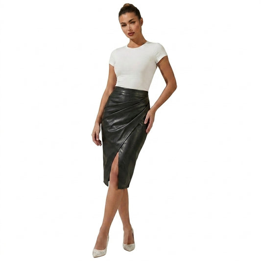 Mujer Falda midi con diseño drapeado y abertura frontal-Skirt for women-Casaluzia