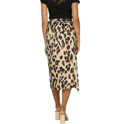 Mujer, falda midi con estampado animal, diseño cruzado y lazo lateral-Skirt for women-Casaluzia