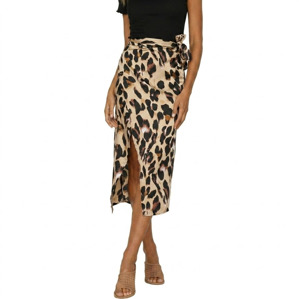 Mujer, falda midi con estampado animal, diseño cruzado y lazo lateral-Skirt for women-Casaluzia
