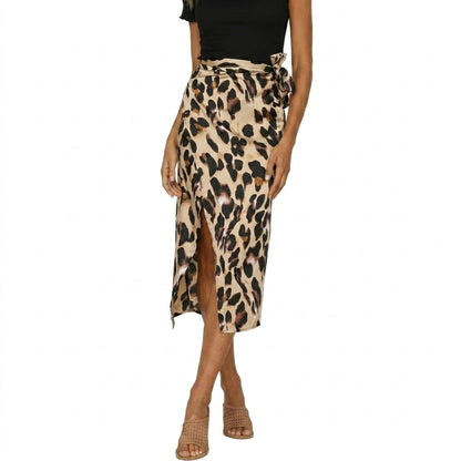 Mujer, falda midi con estampado animal, diseño cruzado y lazo lateral-Skirt for women-Casaluzia