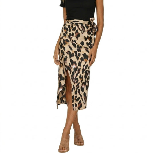 Mujer, falda midi con estampado animal, diseño cruzado y lazo lateral-Skirt for women-Casaluzia