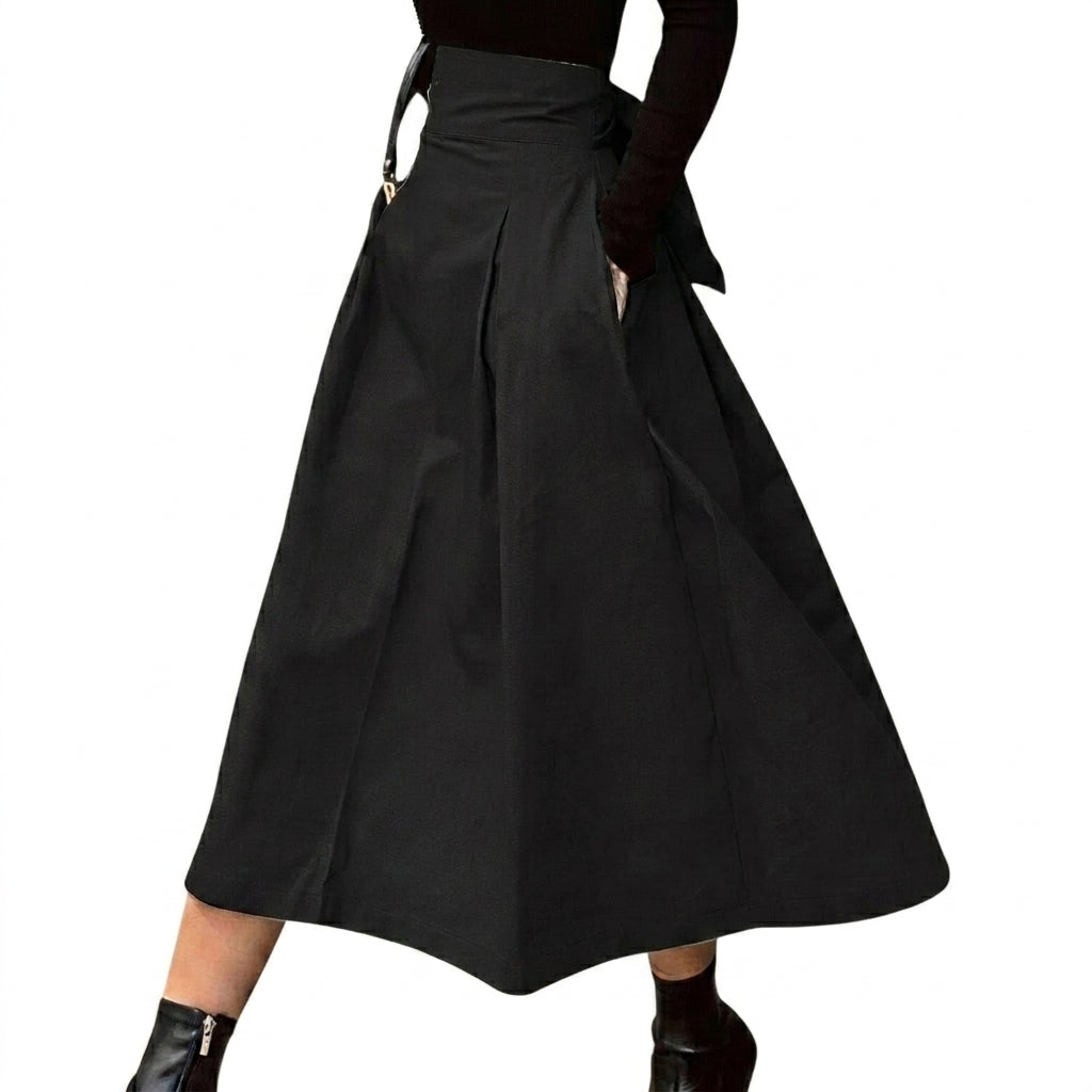 Mujer Falda midi de talle alto con pliegues y lazo-Skirt for women-Casaluzia