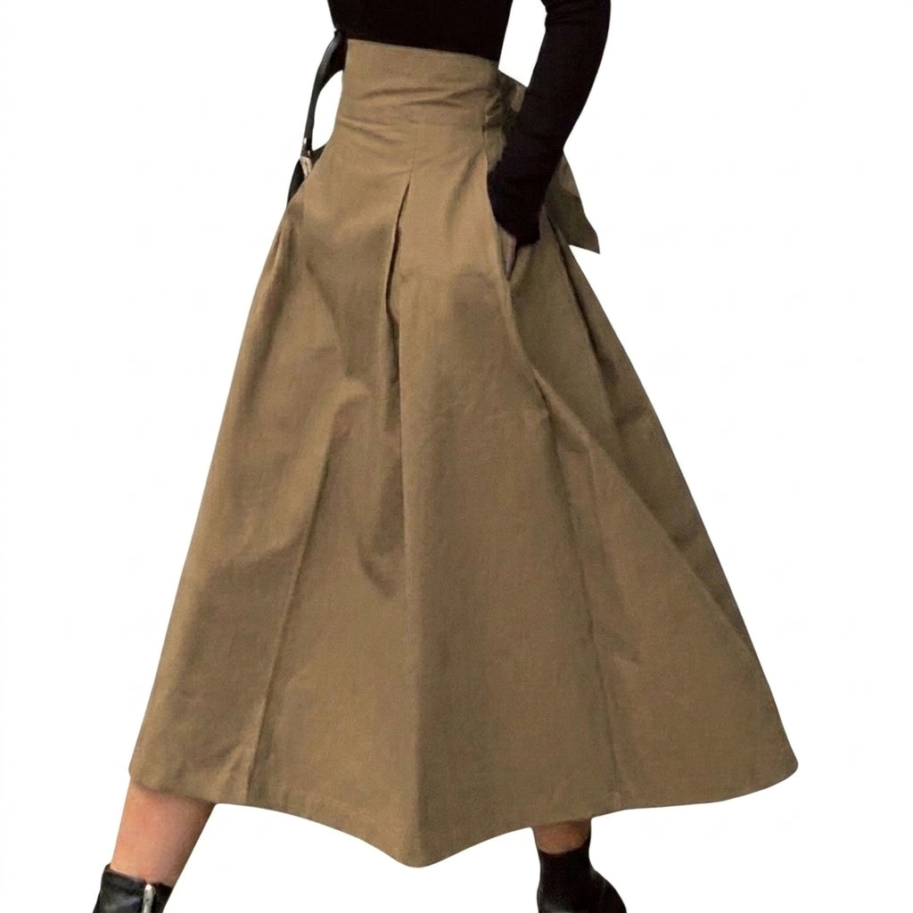 Mujer Falda midi de talle alto con pliegues y lazo-Skirt for women-Casaluzia