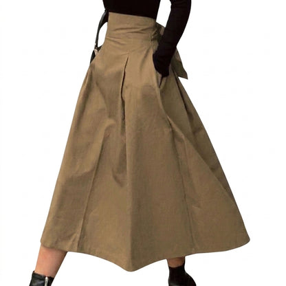 Mujer Falda midi de talle alto con pliegues y lazo-Skirt for women-Casaluzia