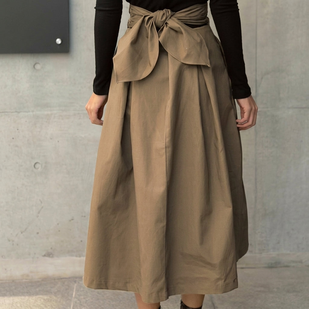 Mujer Falda midi de talle alto con pliegues y lazo-Skirt for women-Casaluzia