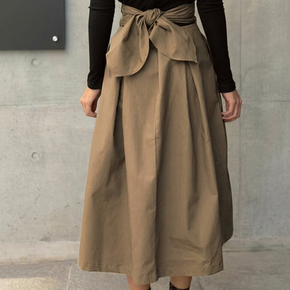 Mujer Falda midi de talle alto con pliegues y lazo-Skirt for women-Casaluzia