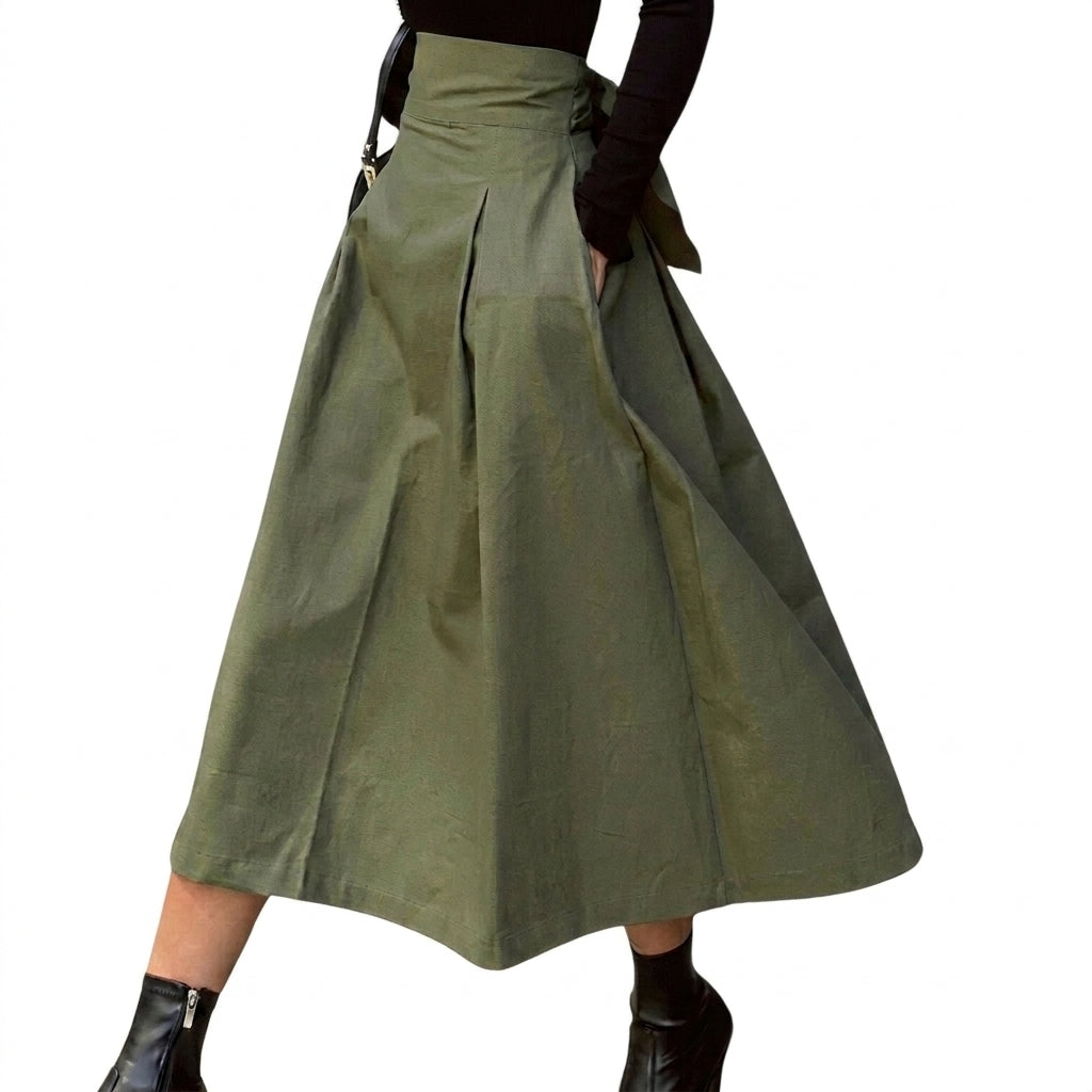 Mujer Falda midi de talle alto con pliegues y lazo-Skirt for women-Casaluzia