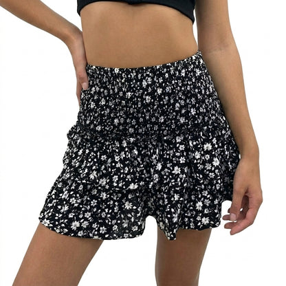 Mujer Mini falda con capas y cintura elástica fruncida-Skirt for women-Casaluzia