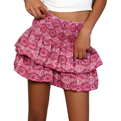Mujer Mini falda con capas y cintura elástica fruncida-Skirt for women-Casaluzia