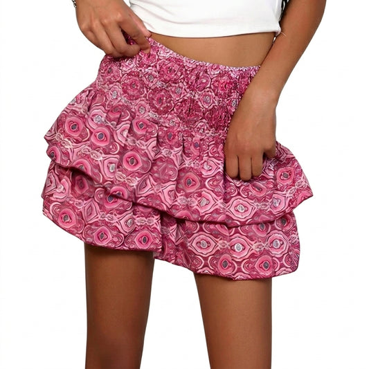 Mujer Mini falda con capas y cintura elástica fruncida-Skirt for women-Casaluzia