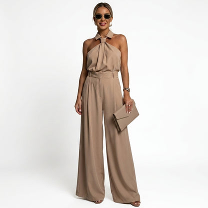 Mujer Mono con Cuello Halter y Pernera Ancha-Jumpsuits for women-Casaluzia