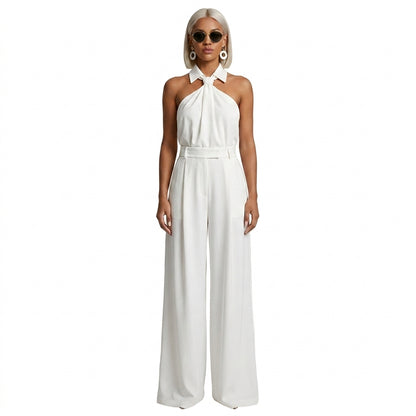 Mujer Mono con Cuello Halter y Pernera Ancha-Jumpsuits for women-Casaluzia