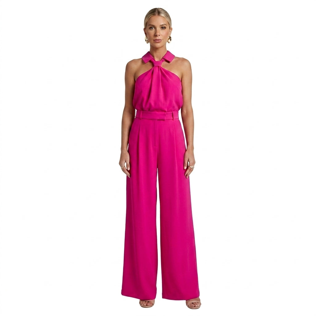 Mujer Mono con Cuello Halter y Pernera Ancha-Jumpsuits for women-Casaluzia