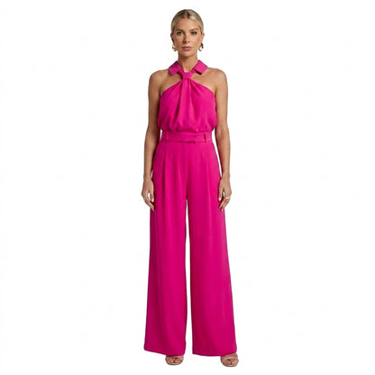 Mujer Mono con Cuello Halter y Pernera Ancha-Jumpsuits for women-Casaluzia