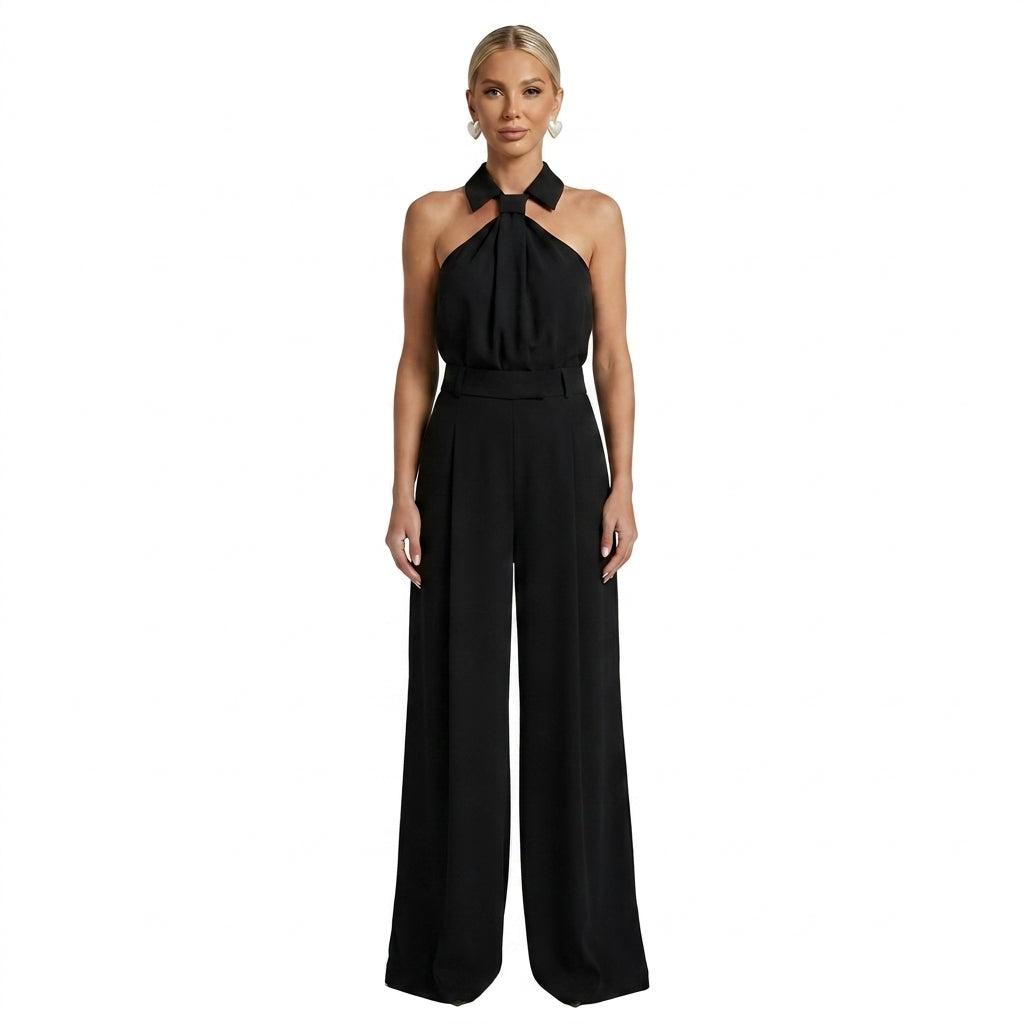 Mujer Mono con Cuello Halter y Pernera Ancha-Jumpsuits for women-Casaluzia