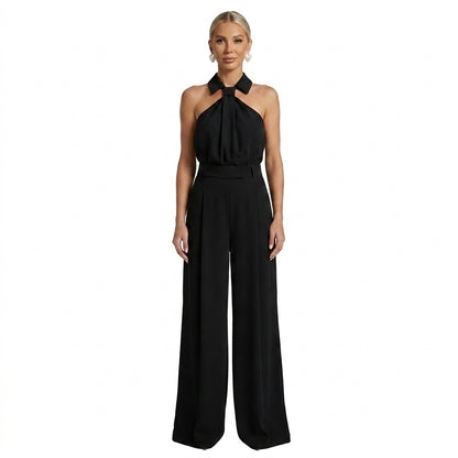 Mujer Mono con Cuello Halter y Pernera Ancha-Jumpsuits for women-Casaluzia