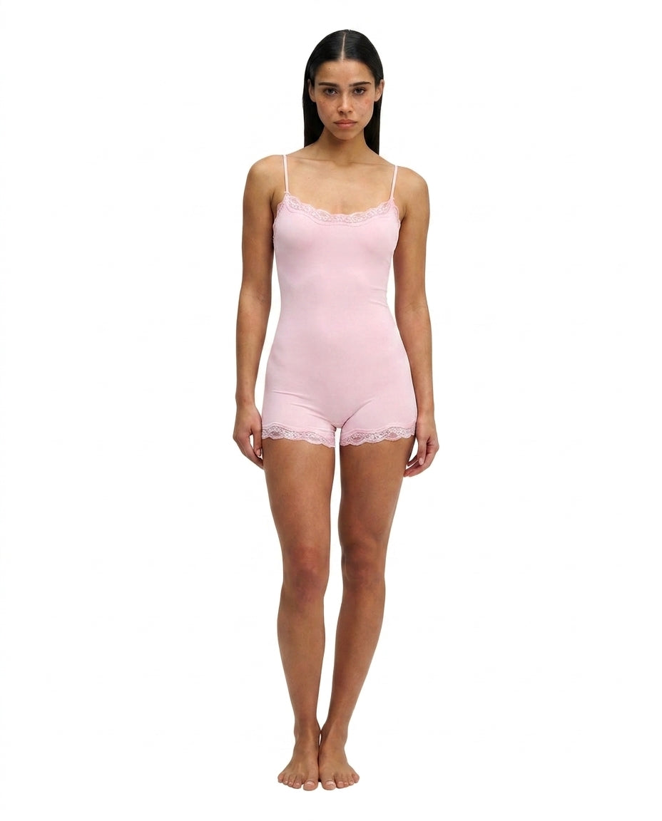 Mujer Mono Corto de Tirantes Finos Ajustables con Ribete de Encaje-Jumpsuits for women-Casaluzia