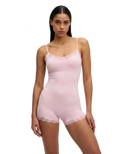 Mujer Mono Corto de Tirantes Finos Ajustables con Ribete de Encaje-Jumpsuits for women-Casaluzia