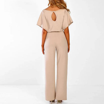 Mujer Mono de manga corta con pierna ancha y lazo en la cintura-Jumpsuits for women-Casaluzia