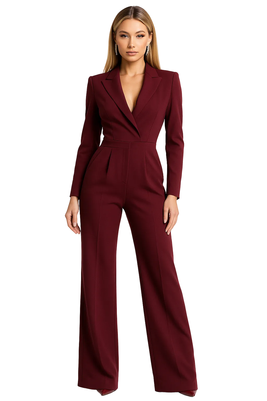 Mujer Mono de manga larga con cuello en V y pernera ancha-Jumpsuits for women-Casaluzia