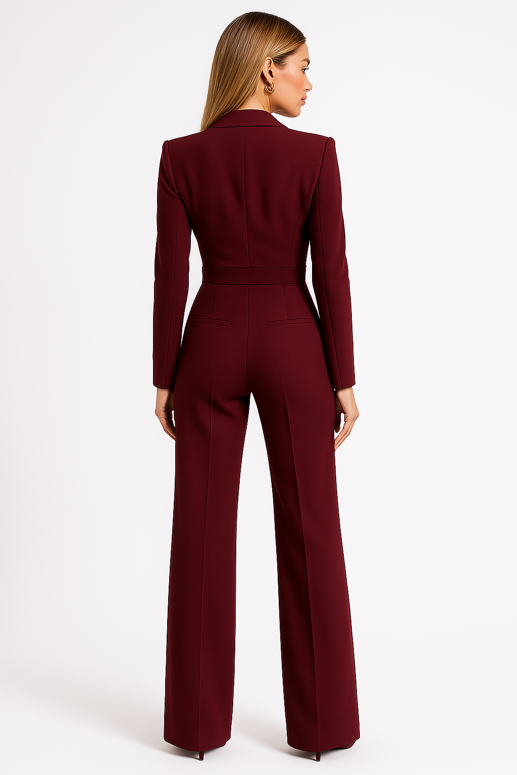 Mujer Mono de manga larga con cuello en V y pernera ancha-Jumpsuits for women-Casaluzia