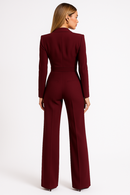 Mujer Mono de manga larga con cuello en V y pernera ancha-Jumpsuits for women-Casaluzia
