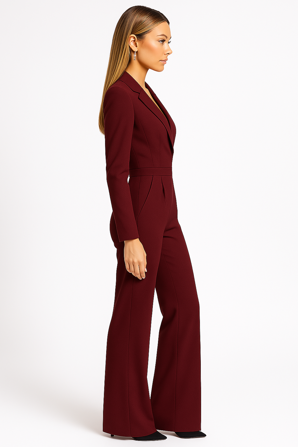 Mujer Mono de manga larga con cuello en V y pernera ancha-Jumpsuits for women-Casaluzia