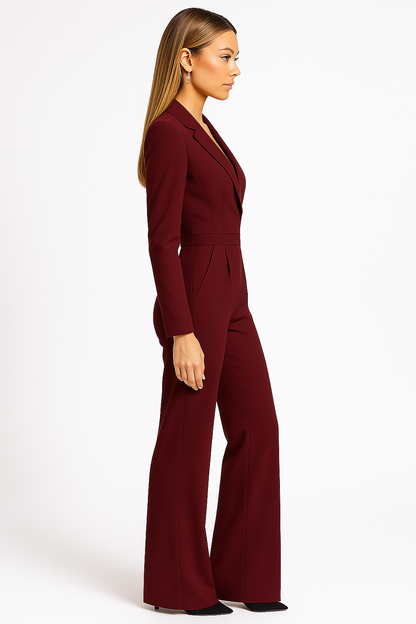 Mujer Mono de manga larga con cuello en V y pernera ancha-Jumpsuits for women-Casaluzia