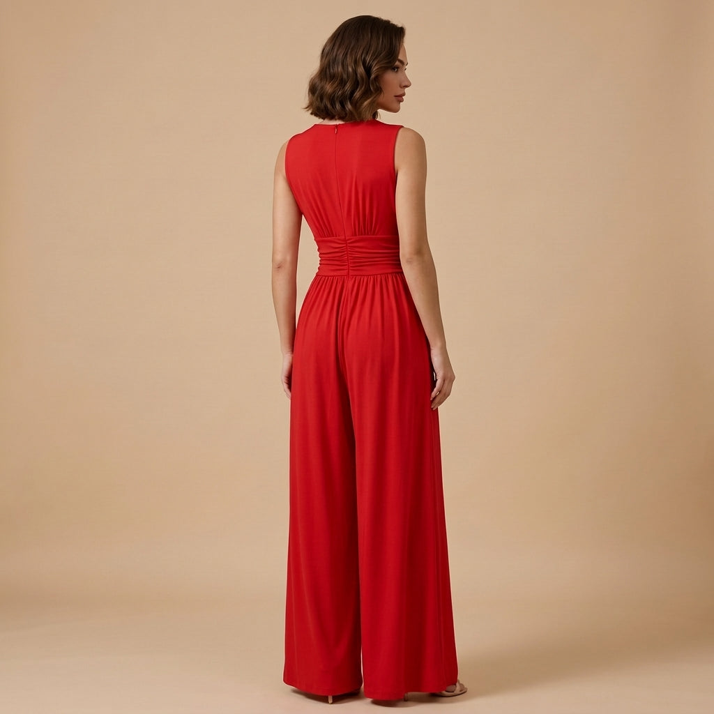 Mujer Mono sin mangas con cuello en V y pernera ancha-Jumpsuits for women-Casaluzia
