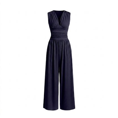 Mujer Mono sin mangas con cuello en V y pernera ancha-Jumpsuits for women-Casaluzia