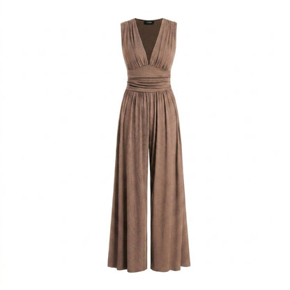 Mujer Mono sin mangas con cuello en V y pernera ancha-Jumpsuits for women-Casaluzia