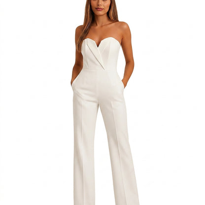 Mujer Mono sin tirantes con escote en V y pernera ancha-Jumpsuits for women-Casaluzia