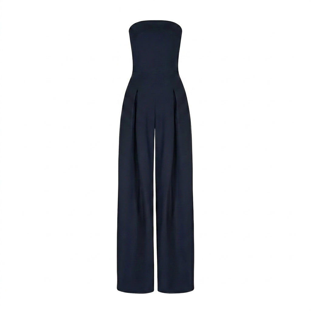Mujer Mono sin tirantes con pernera ancha y pliegues-Jumpsuits for women-Casaluzia