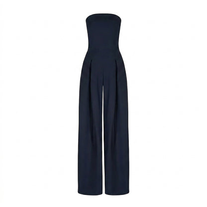 Mujer Mono sin tirantes con pernera ancha y pliegues-Jumpsuits for women-Casaluzia