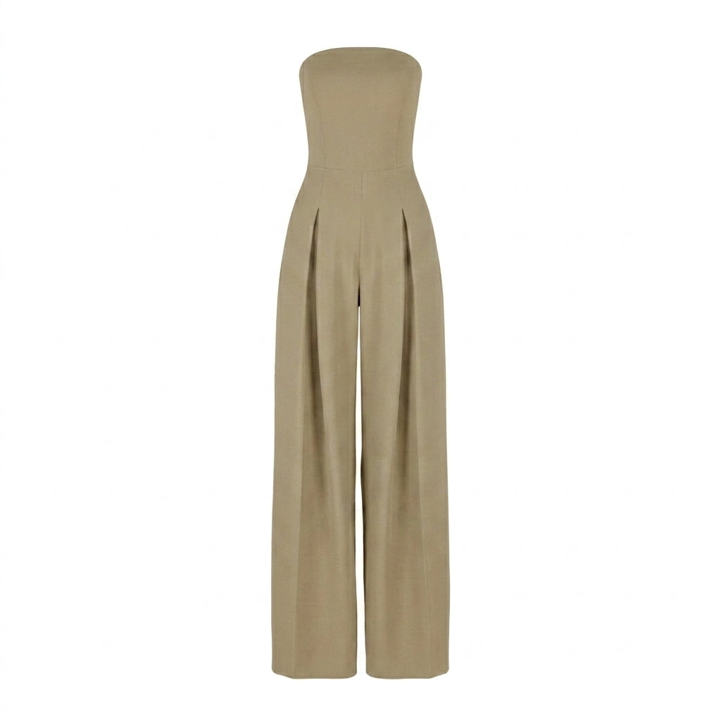 Mujer Mono sin tirantes con pernera ancha y pliegues-Jumpsuits for women-Casaluzia