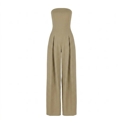 Mujer Mono sin tirantes con pernera ancha y pliegues-Jumpsuits for women-Casaluzia