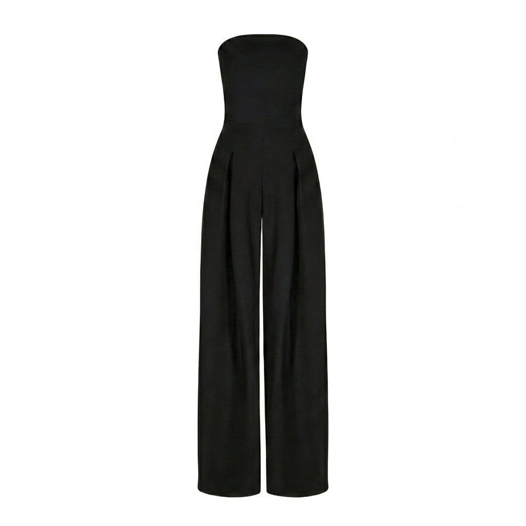 Mujer Mono sin tirantes con pernera ancha y pliegues-Jumpsuits for women-Casaluzia