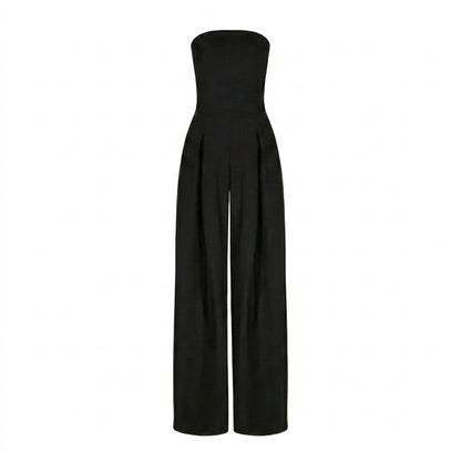 Mujer Mono sin tirantes con pernera ancha y pliegues-Jumpsuits for women-Casaluzia