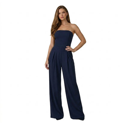 Mujer Mono sin tirantes con pernera ancha y pliegues-Jumpsuits for women-Casaluzia