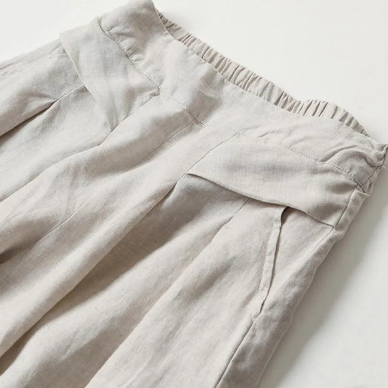 Mujer Pantalón de Pierna Ancha con Cintura Elástica y Pliegues Frontales-Pants for women-Casaluzia