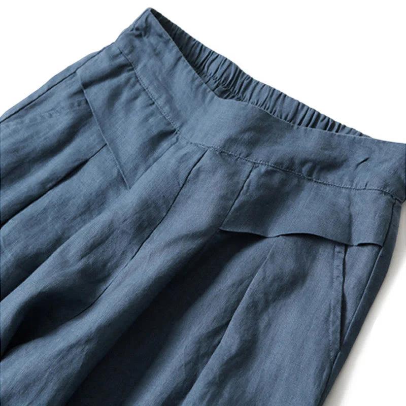 Mujer Pantalón de Pierna Ancha con Cintura Elástica y Pliegues Frontales-Pants for women-Casaluzia