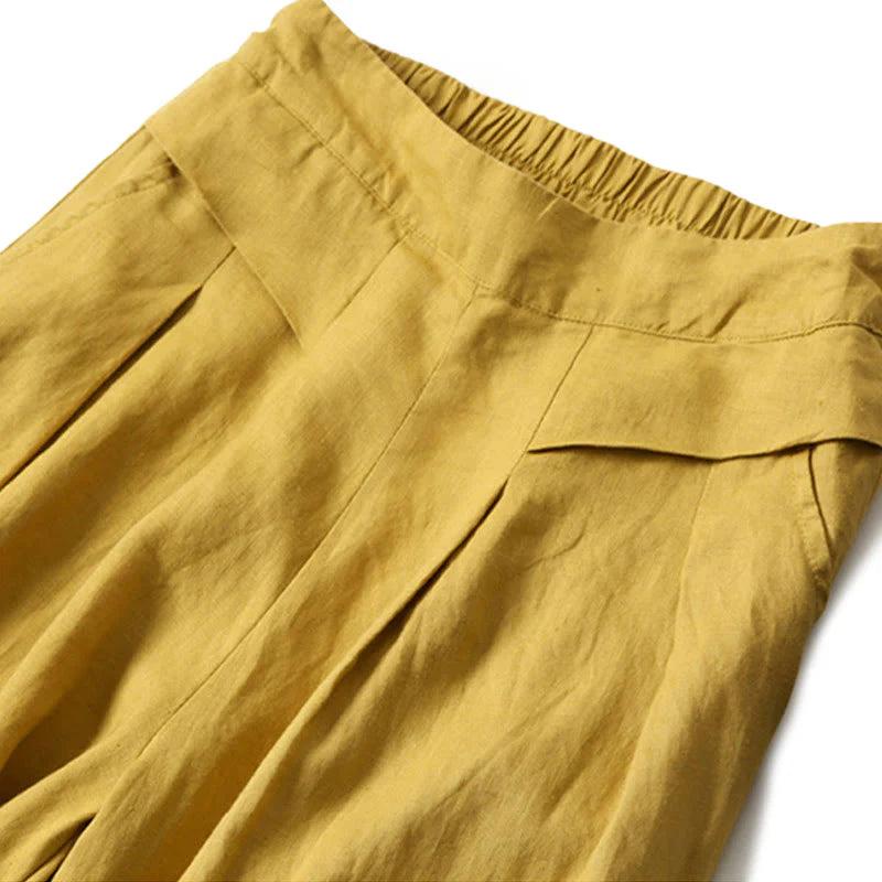 Mujer Pantalón de Pierna Ancha con Cintura Elástica y Pliegues Frontales-Pants for women-Casaluzia