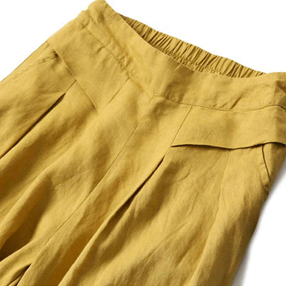 Mujer Pantalón de Pierna Ancha con Cintura Elástica y Pliegues Frontales-Pants for women-Casaluzia