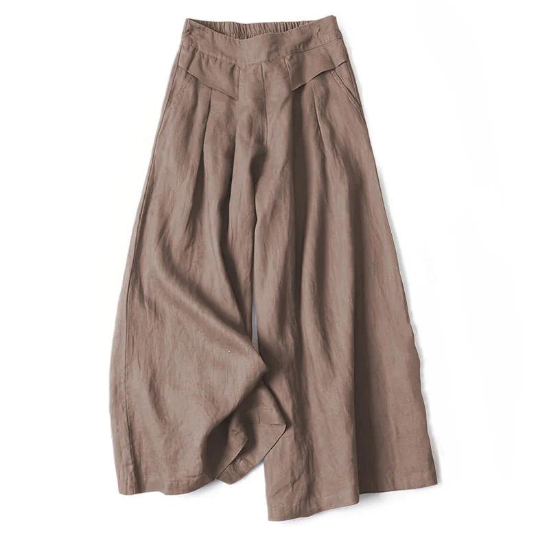 Mujer Pantalón de Pierna Ancha con Cintura Elástica y Pliegues Frontales-Pants for women-Casaluzia