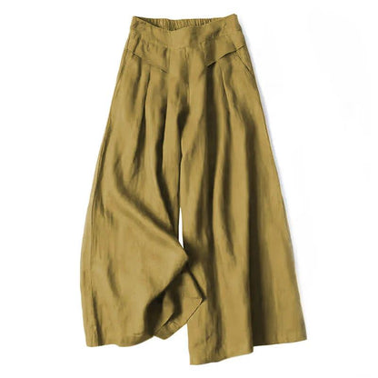 Mujer Pantalón de Pierna Ancha con Cintura Elástica y Pliegues Frontales-Pants for women-Casaluzia