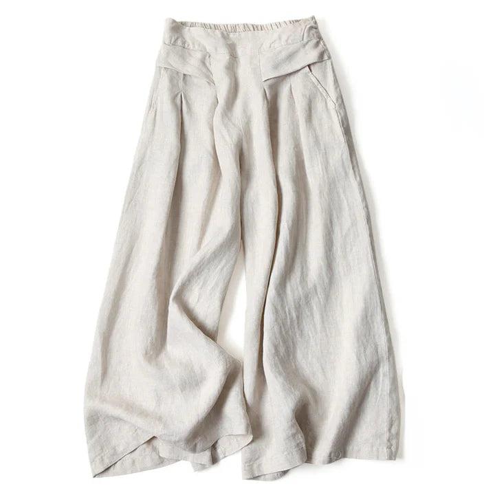 Mujer Pantalón de Pierna Ancha con Cintura Elástica y Pliegues Frontales-Pants for women-Casaluzia